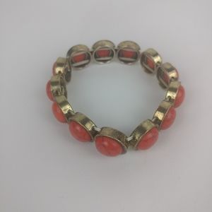 Gold Tone Orange Howite Stretch Bracelet